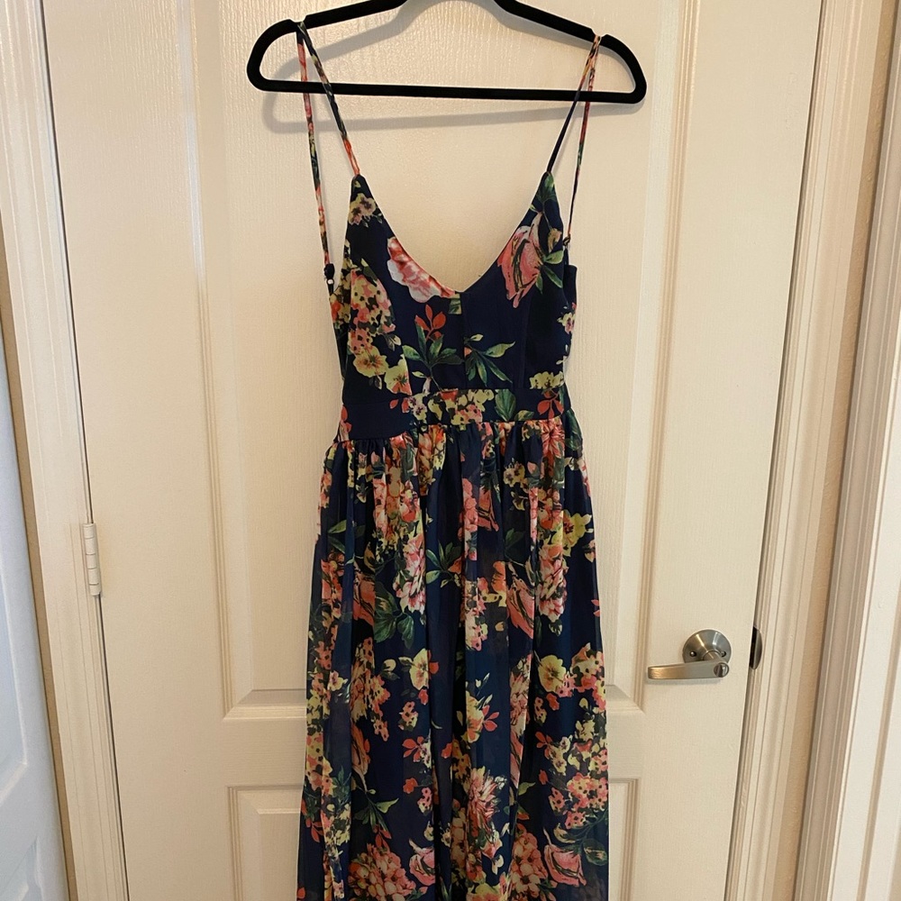Pink Lily Maxi Navy Floral Dress
